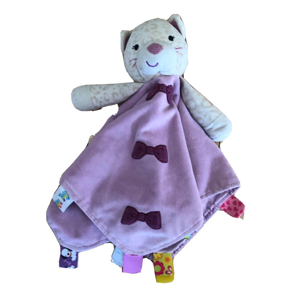 Taggies Purple Kitty Cat Lovey Rattle Plush Fleece Baby Blanket Toy Kitten Bow